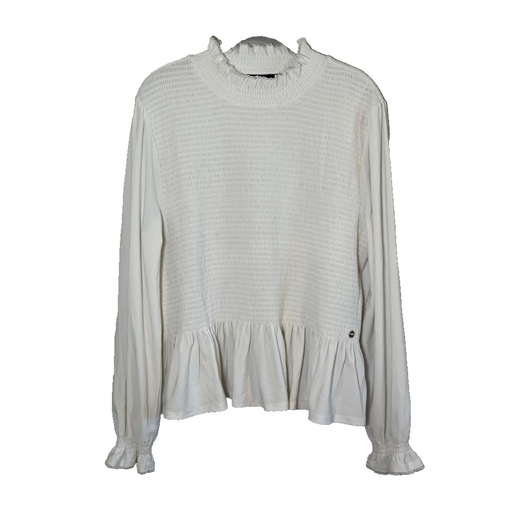 Neutral Smock Pleated Top XL Lagen Minimalist Classic Preppy Chic Retro Coastal